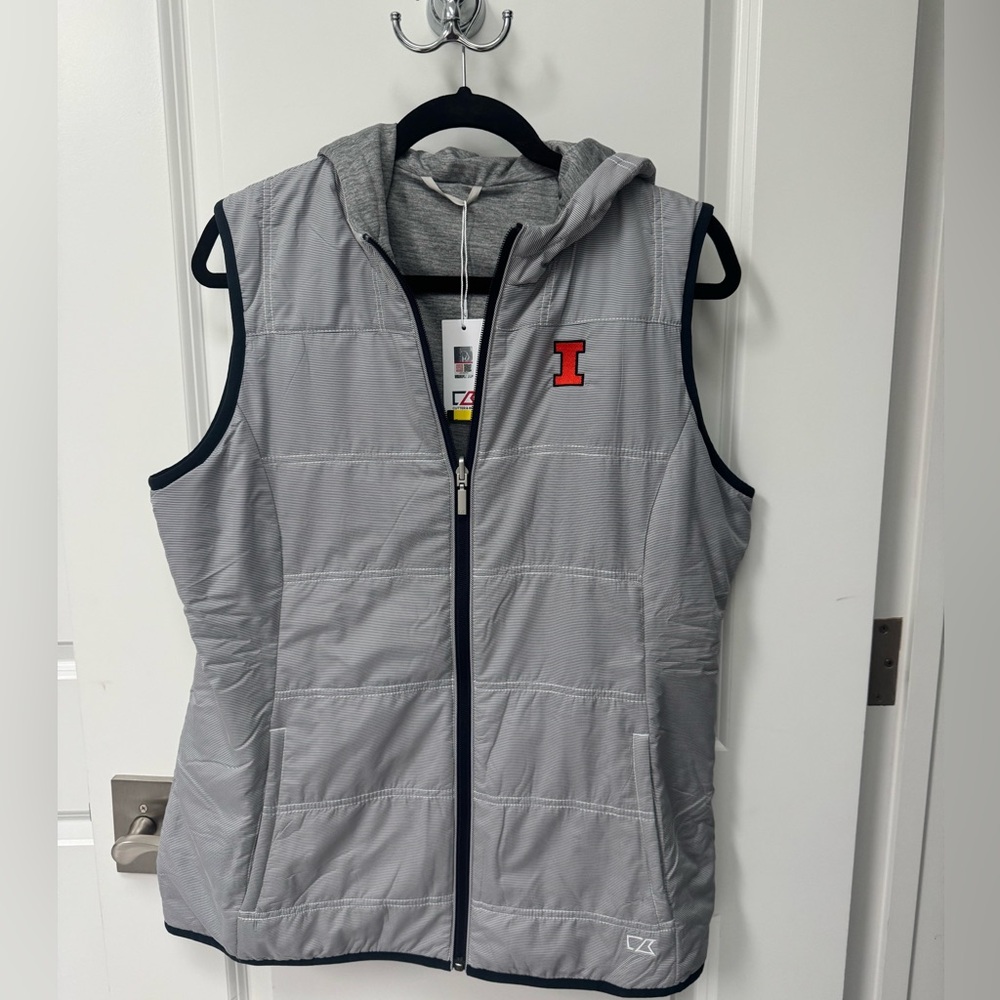 Cutter & Buck Striped Gray Vest with Orange University of Illinois Logo